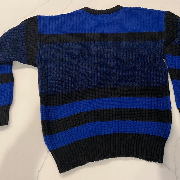 Vintage Pullover Sweater,80-90s,Striped, Black and Blue,Mens Medium Crewneck - Picture 2 of 8